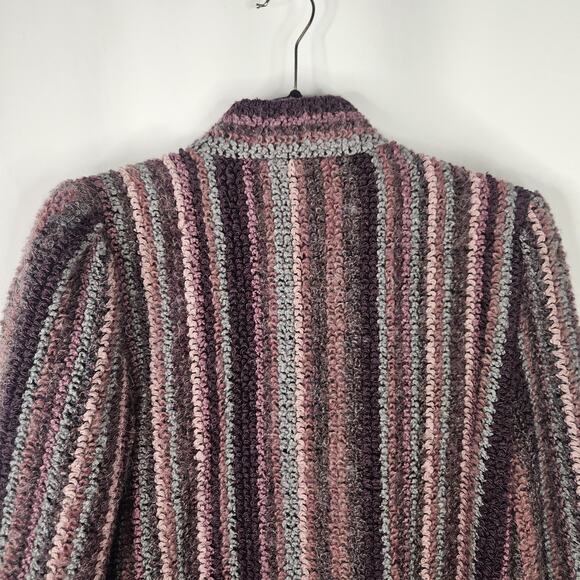 Vtg 80s Boucle Cardigan Purple Pink Lambswool Mohair Blend Knit Blazer Large 12 - Picture 5 of 9